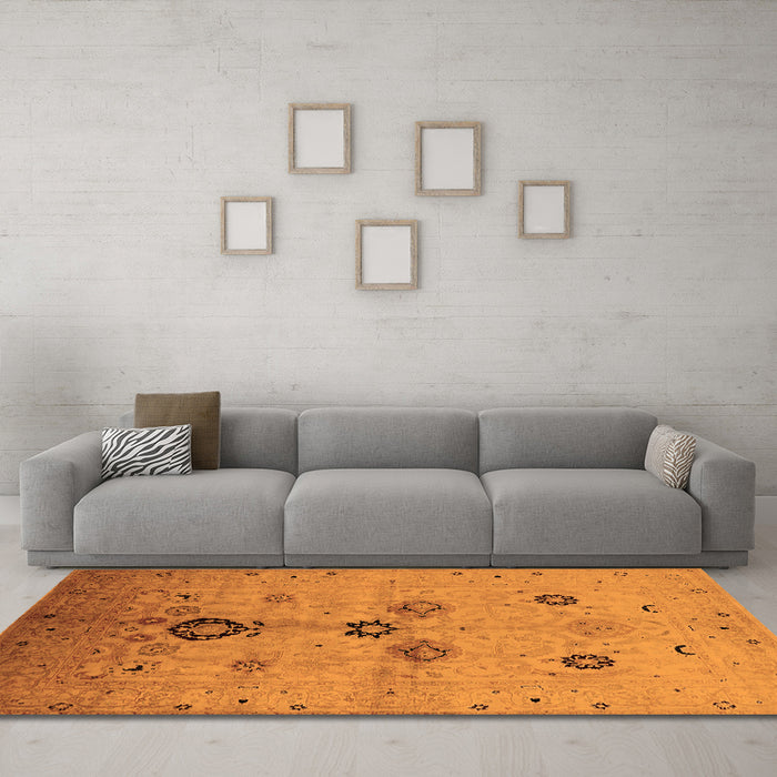 Machine Washable Oriental Orange Industrial Area Rugs in a Living Room, wshurb3078org