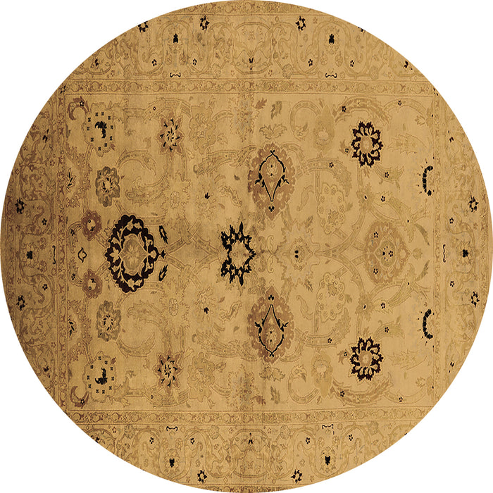 Round Machine Washable Oriental Brown Industrial Rug, wshurb3078brn