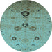 Round Machine Washable Oriental Light Blue Industrial Rug, wshurb3078lblu