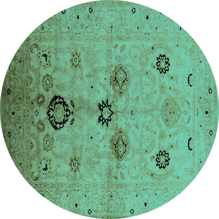 Round Machine Washable Oriental Turquoise Industrial Area Rugs, wshurb3078turq