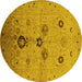 Round Oriental Yellow Industrial Rug, urb3078yw