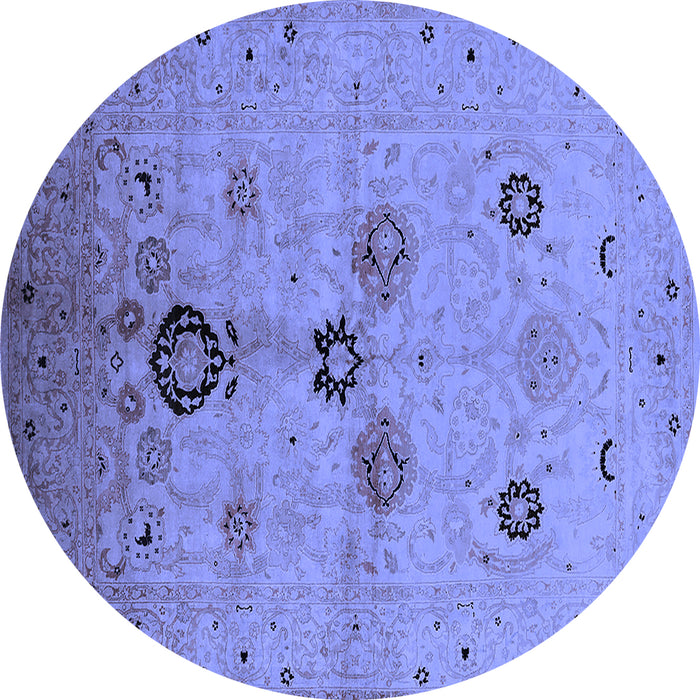 Round Machine Washable Oriental Blue Industrial Rug, wshurb3078blu