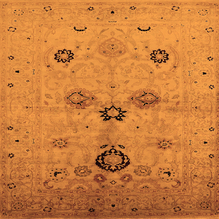Square Machine Washable Oriental Orange Industrial Area Rugs, wshurb3078org