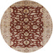 Round Mid-Century Modern Brown Red Oriental Rug, urb3079