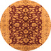 Round Machine Washable Oriental Orange Industrial Area Rugs, wshurb3079org