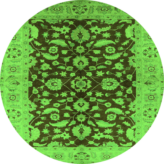 Round Machine Washable Oriental Green Industrial Area Rugs, wshurb3079grn