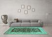 Machine Washable Oriental Turquoise Industrial Area Rugs in a Living Room,, wshurb3079turq