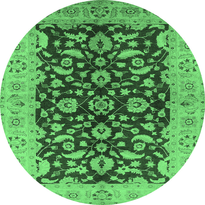 Round Oriental Emerald Green Industrial Rug, urb3079emgrn