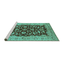 Sideview of Machine Washable Oriental Turquoise Industrial Area Rugs, wshurb3079turq