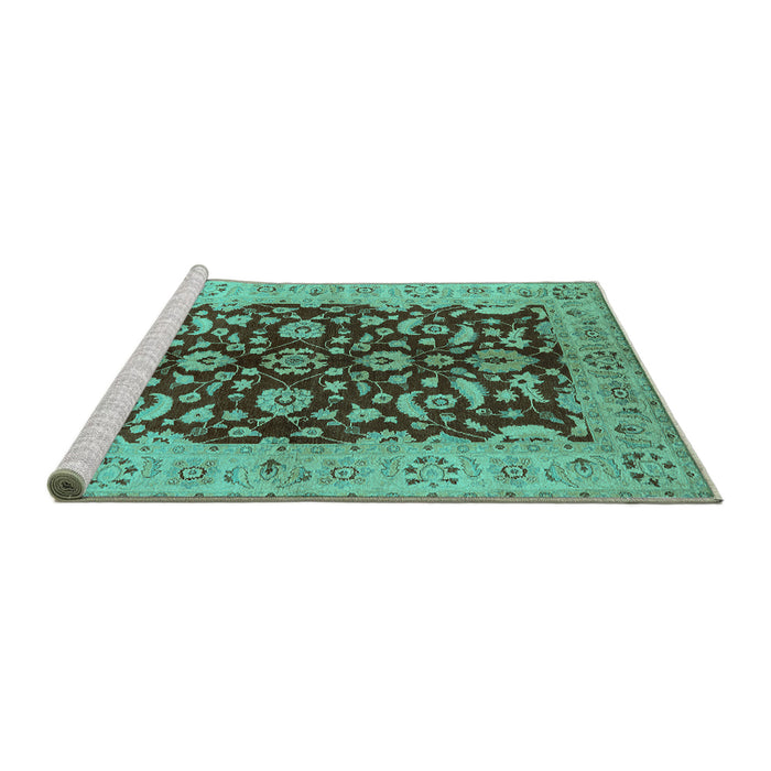 Sideview of Machine Washable Oriental Turquoise Industrial Area Rugs, wshurb3079turq