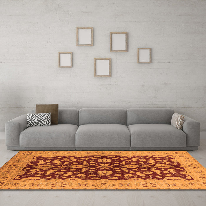 Machine Washable Oriental Orange Industrial Area Rugs in a Living Room, wshurb3079org