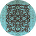 Round Machine Washable Oriental Light Blue Industrial Rug, wshurb3079lblu