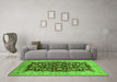 Machine Washable Oriental Green Industrial Area Rugs in a Living Room,, wshurb3079grn