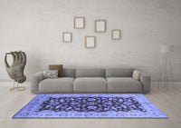 Machine Washable Oriental Blue Industrial Rug, wshurb3079blu