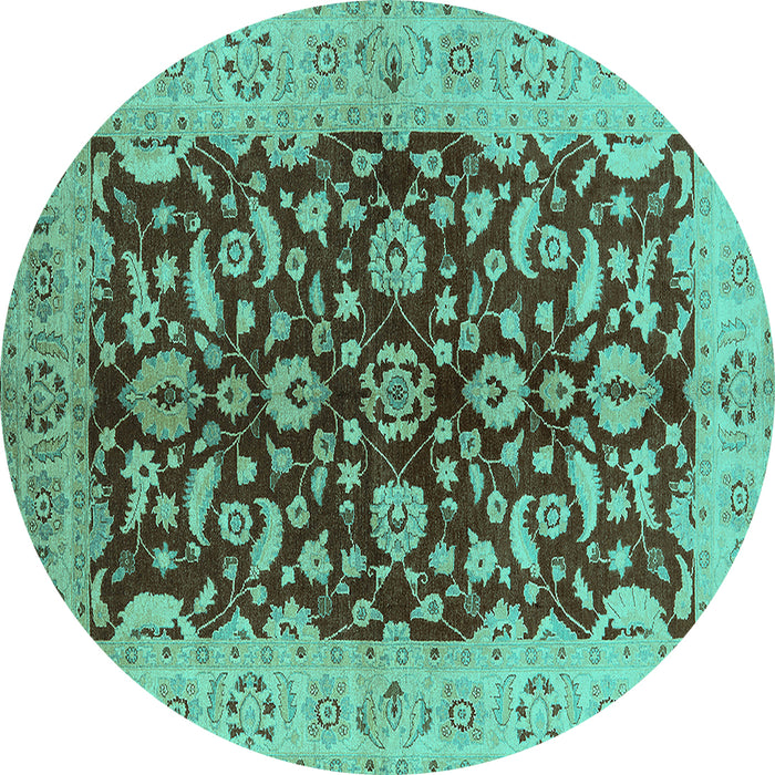 Round Machine Washable Oriental Turquoise Industrial Area Rugs, wshurb3079turq