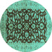 Round Machine Washable Oriental Turquoise Industrial Area Rugs, wshurb3079turq