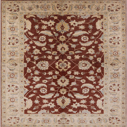 Square Mid-Century Modern Brown Red Oriental Rug, urb3079