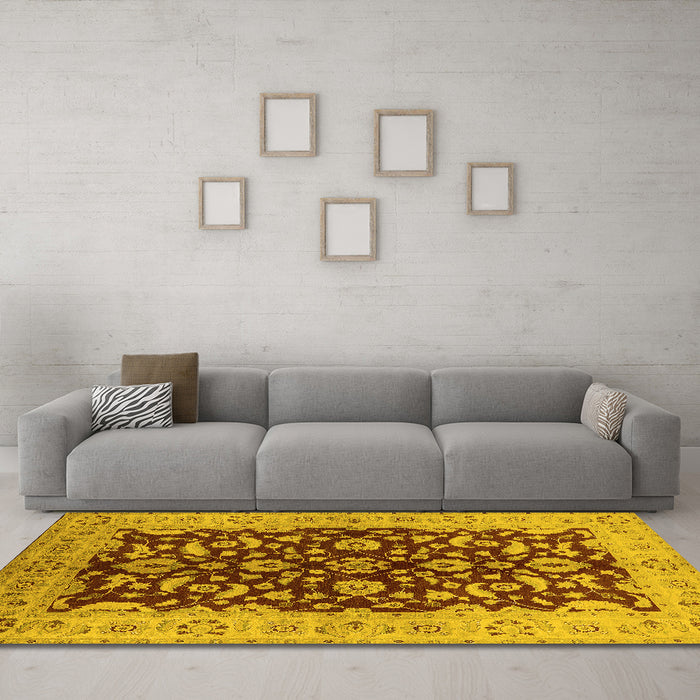 Machine Washable Oriental Yellow Industrial Rug in a Living Room, wshurb3079yw