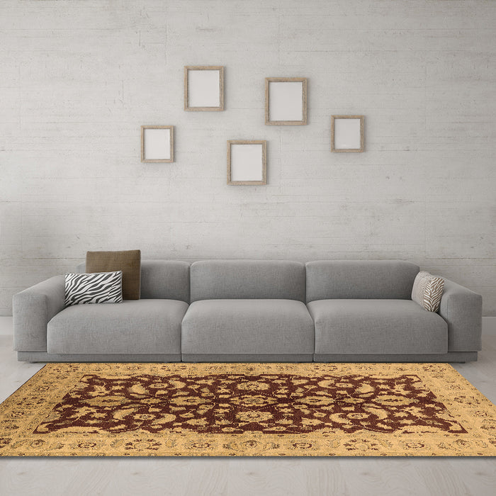 Machine Washable Oriental Brown Industrial Rug in a Living Room,, wshurb3079brn