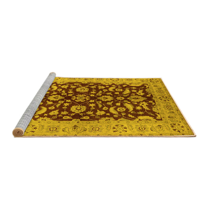 Sideview of Machine Washable Oriental Yellow Industrial Rug, wshurb3079yw