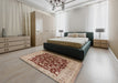 Mid-Century Modern Brown Red Oriental Rug in a Bedroom, urb3079