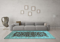 Machine Washable Oriental Light Blue Industrial Rug, wshurb3079lblu