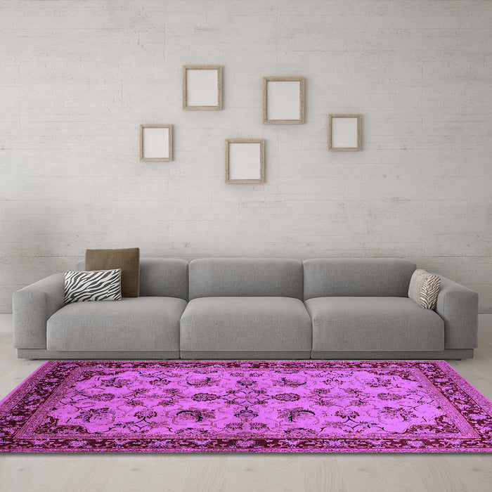 Machine Washable Oriental Purple Industrial Area Rugs in a Living Room, wshurb3080pur