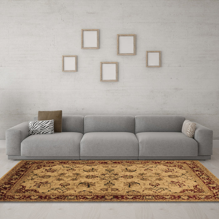 Machine Washable Oriental Brown Industrial Rug in a Living Room,, wshurb3080brn