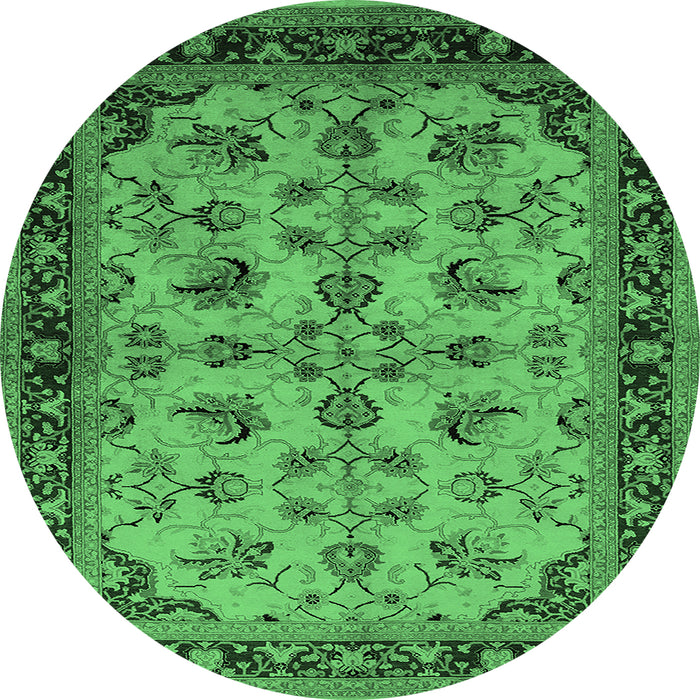 Round Machine Washable Oriental Emerald Green Industrial Area Rugs, wshurb3080emgrn
