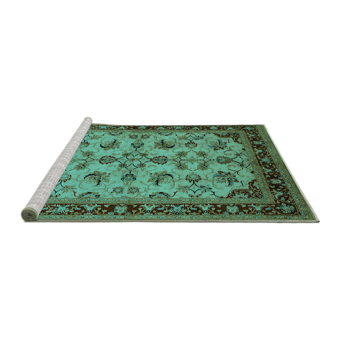 Sideview of Machine Washable Oriental Turquoise Industrial Area Rugs, wshurb3080turq