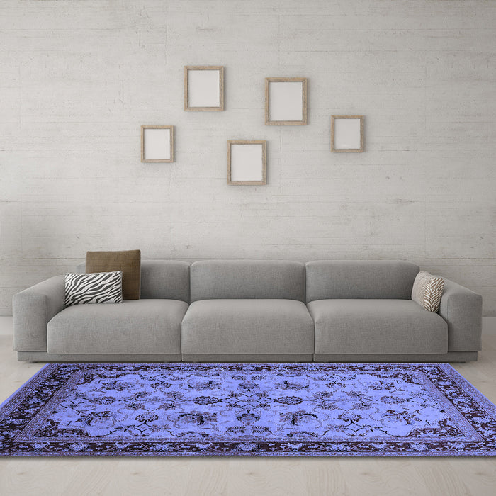 Machine Washable Oriental Blue Industrial Rug in a Living Room, wshurb3080blu