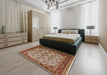 Mid-Century Modern Mahogany Brown Oriental Rug in a Bedroom, urb3080