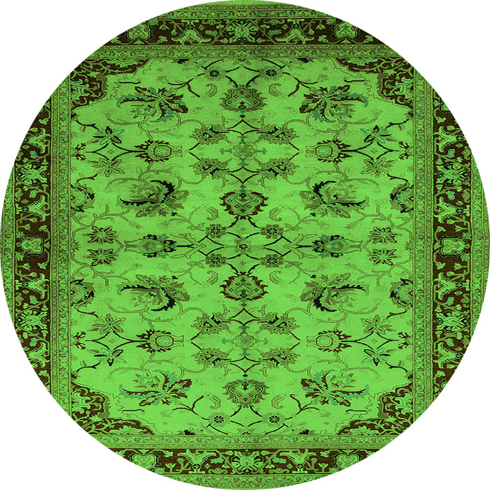 Round Machine Washable Oriental Green Industrial Area Rugs, wshurb3080grn