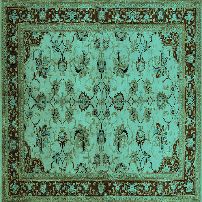 Square Machine Washable Oriental Turquoise Industrial Area Rugs, wshurb3080turq