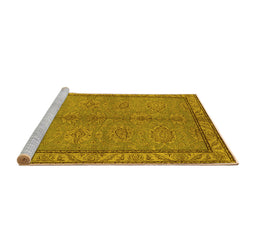 Sideview of Machine Washable Oriental Yellow Industrial Rug, wshurb3081yw