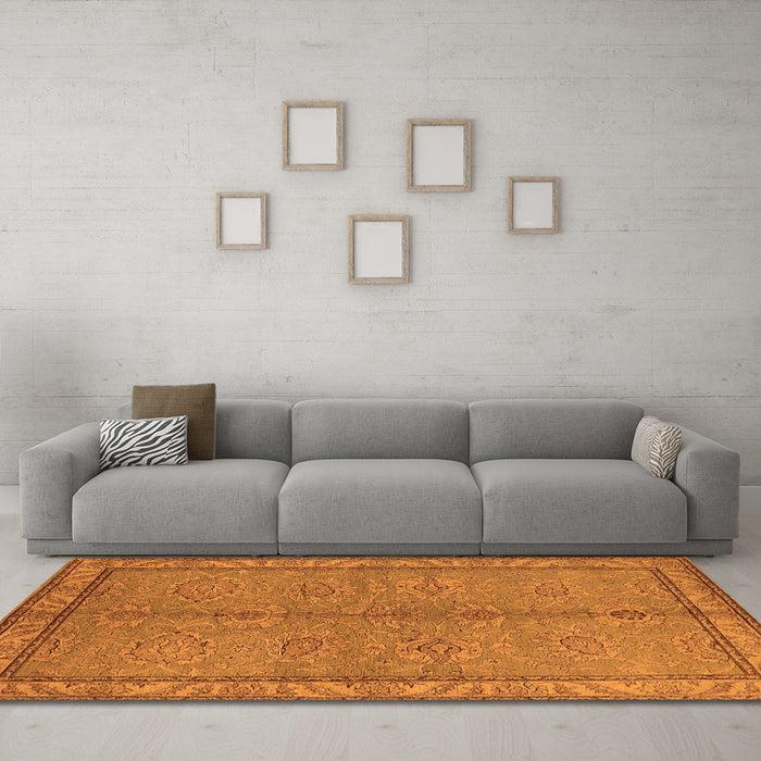 Machine Washable Oriental Orange Industrial Area Rugs in a Living Room, wshurb3081org