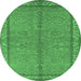 Round Oriental Emerald Green Industrial Rug, urb3081emgrn