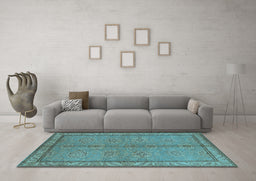Machine Washable Oriental Light Blue Industrial Rug in a Living Room, wshurb3081lblu