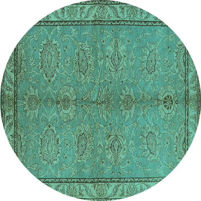 Round Oriental Turquoise Industrial Rug, urb3081turq