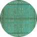 Round Oriental Turquoise Industrial Rug, urb3081turq