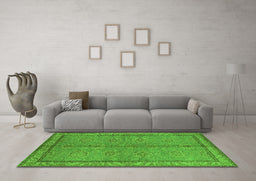 Machine Washable Oriental Green Industrial Area Rugs in a Living Room,, wshurb3081grn