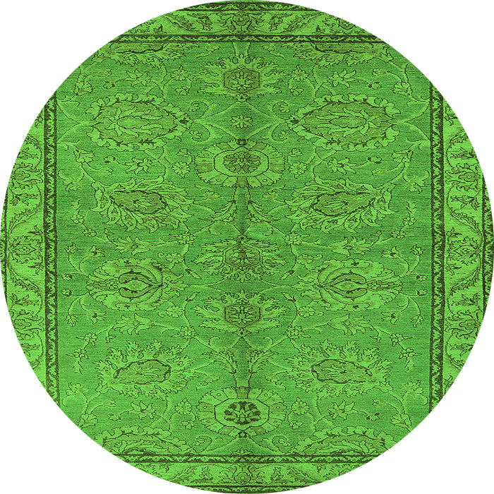 Round Machine Washable Oriental Green Industrial Area Rugs, wshurb3081grn
