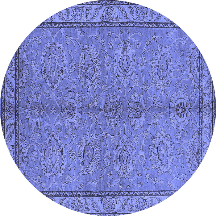 Round Machine Washable Oriental Blue Industrial Rug, wshurb3081blu