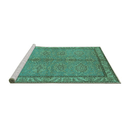 Sideview of Machine Washable Oriental Turquoise Industrial Area Rugs, wshurb3081turq