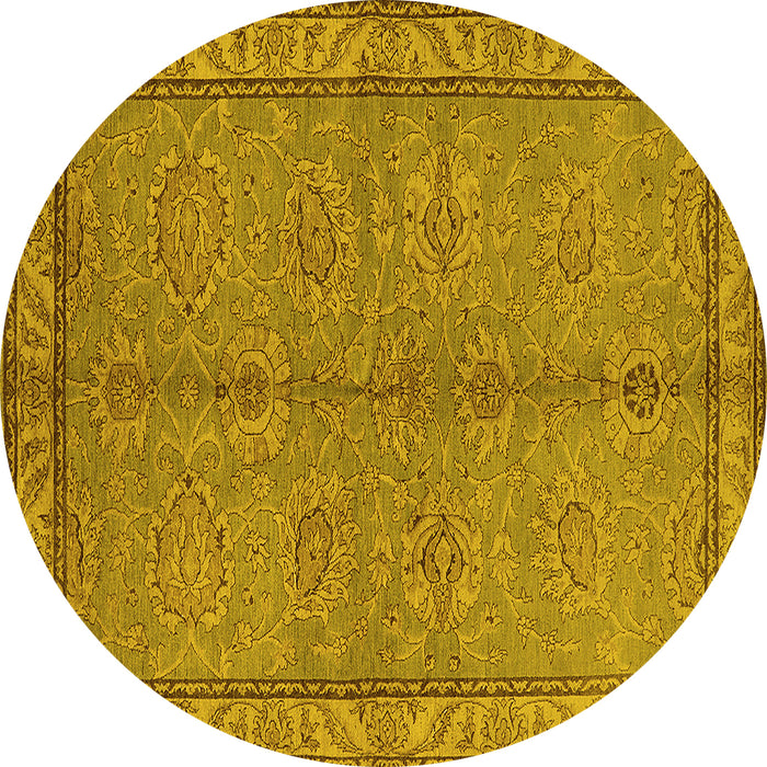 Round Machine Washable Oriental Yellow Industrial Rug, wshurb3081yw