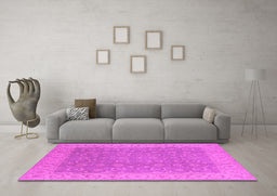 Machine Washable Oriental Pink Industrial Rug in a Living Room, wshurb3082pnk