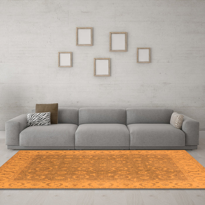 Machine Washable Oriental Orange Industrial Area Rugs in a Living Room, wshurb3082org