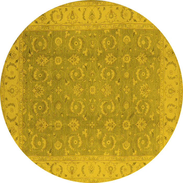 Round Machine Washable Oriental Yellow Industrial Rug, wshurb3082yw