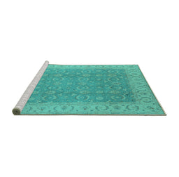 Sideview of Machine Washable Oriental Turquoise Industrial Area Rugs, wshurb3082turq