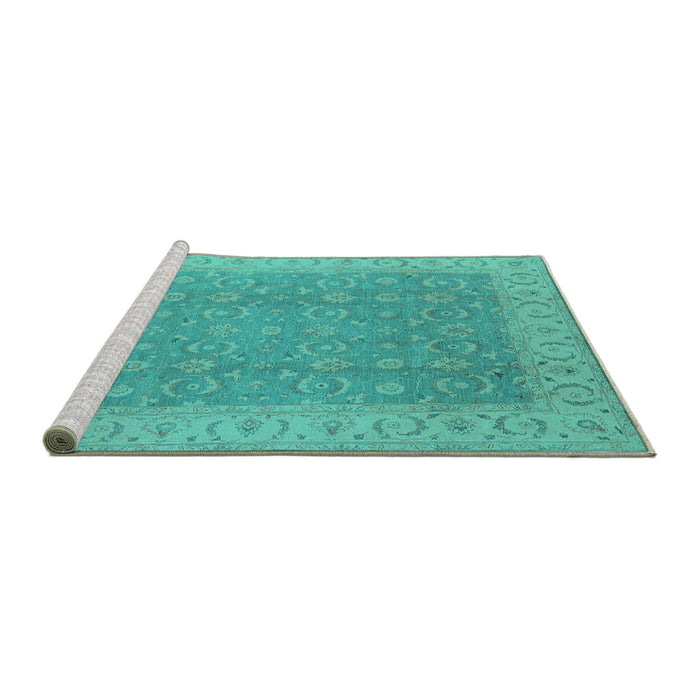 Sideview of Machine Washable Oriental Turquoise Industrial Area Rugs, wshurb3082turq